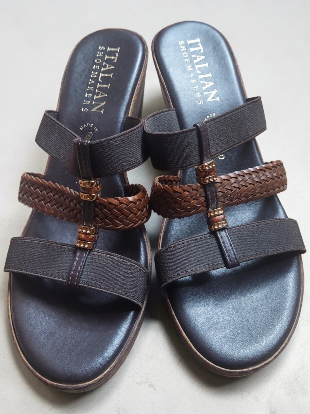 Italian Shoemakers Brown Braided and Elastic Strap Slide Sandals